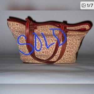 SOLD-Dooney & Bourke Beige and Burgundy Tote Bag